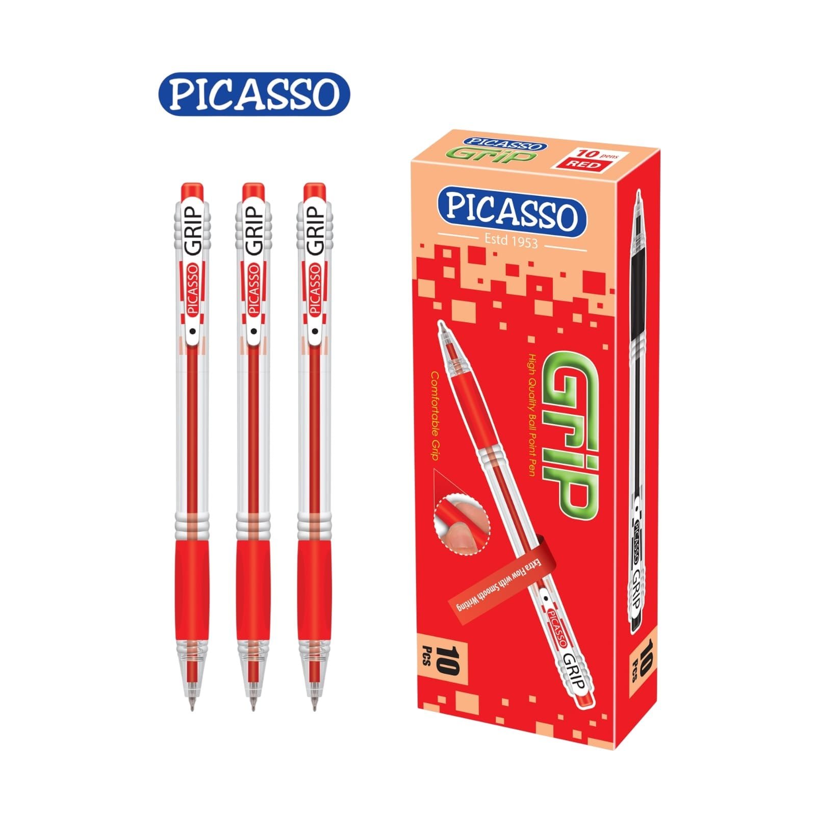 Grip Picasso Red Ballpoint Pen - Box Pack (10 Units)