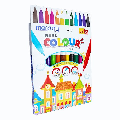 Mercury Fiber Tip Color Markers - Pack of 12
