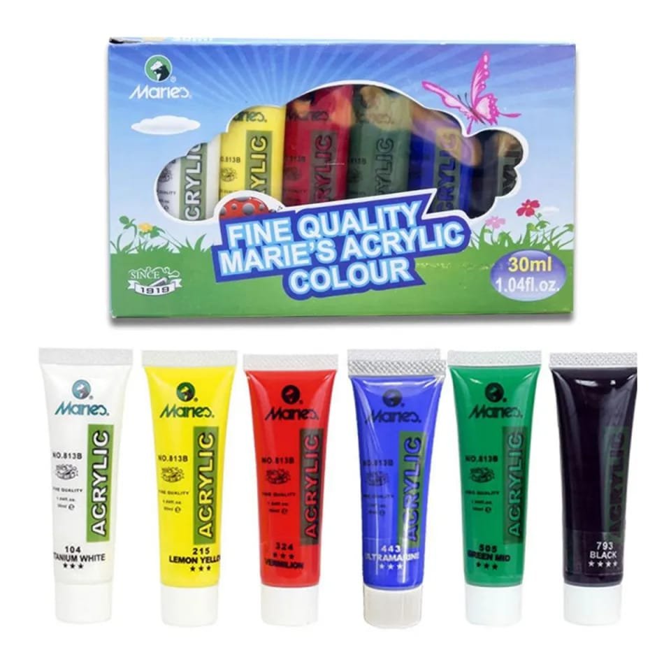 Marie's Fine Quality Acrylic Paint Color Set – 6 Colors x 30ml Tubes