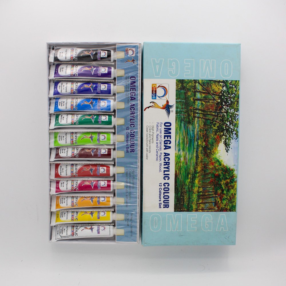 Omega Acrylic Colour Paint Set – 12 Tubes (12ml Each)