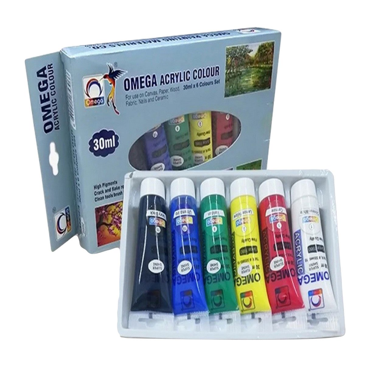 Omega Acrylic Colour Paint Set - 6 Vibrant Colours x 30ml Tubes