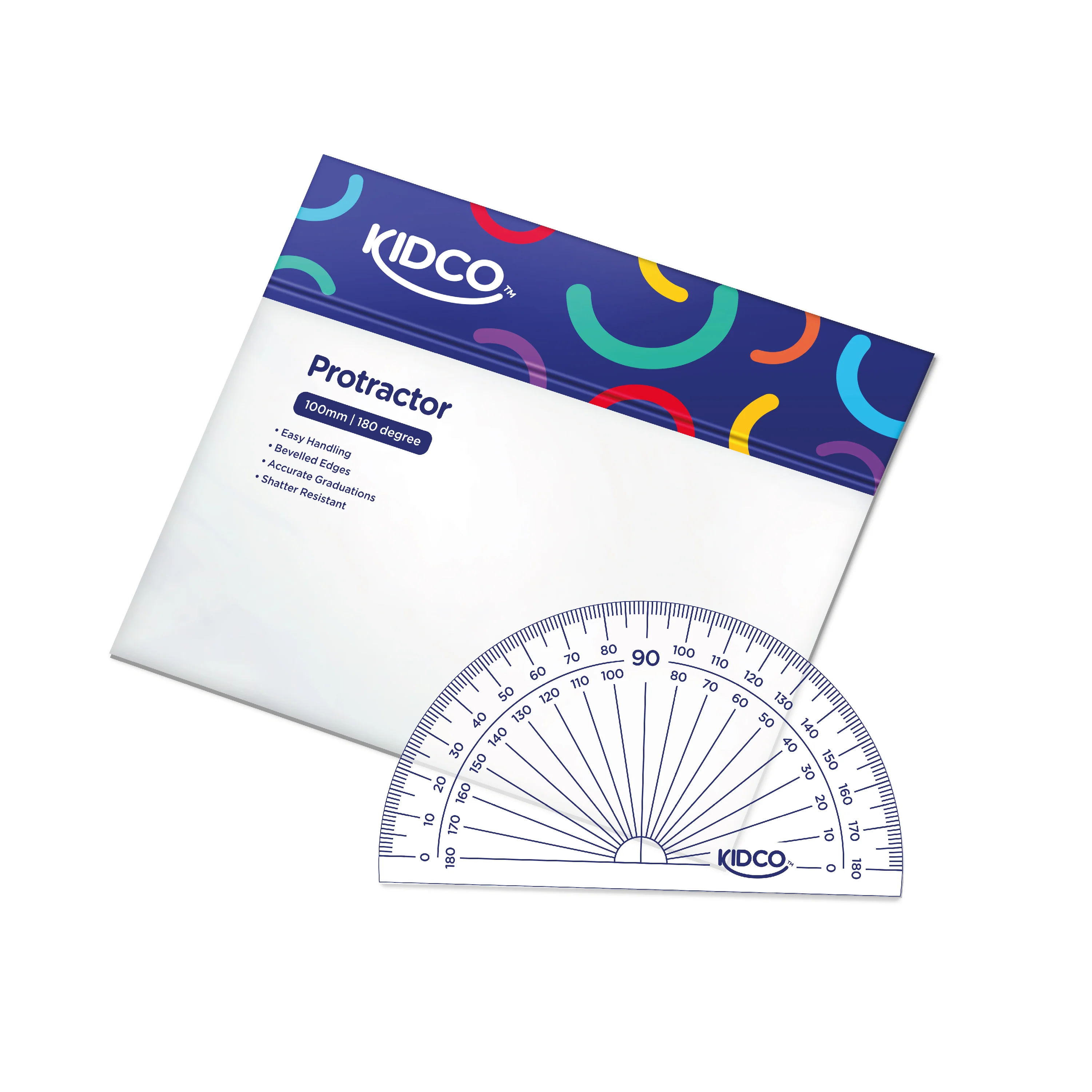 Kidco 100mm Clear Plastic Protractor (180 Degree) – Shatter Resistant Geometry Scale