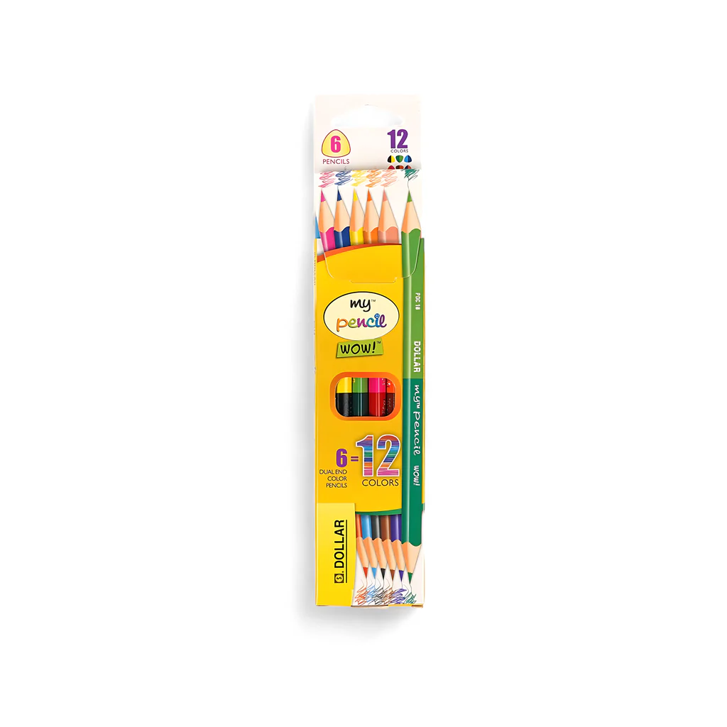 Dollar My Pencil WOW! Dual-End Color Pencils - Pack of 6 Pencils (12 Colors)