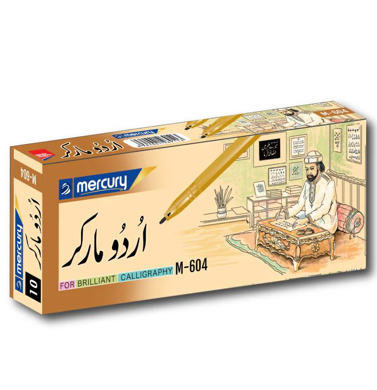Mercury Urdu Calligraphy Cut Marker – Blue & Black (Single Piece / Pack of 10)
